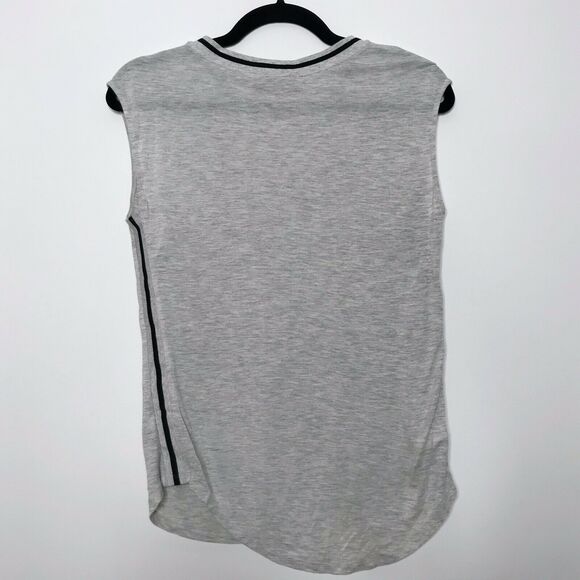 LOFT XS Sleeveless Side Stripe Tee Light Heather Gray Rounded Hem Womens - Picture 2 of 7